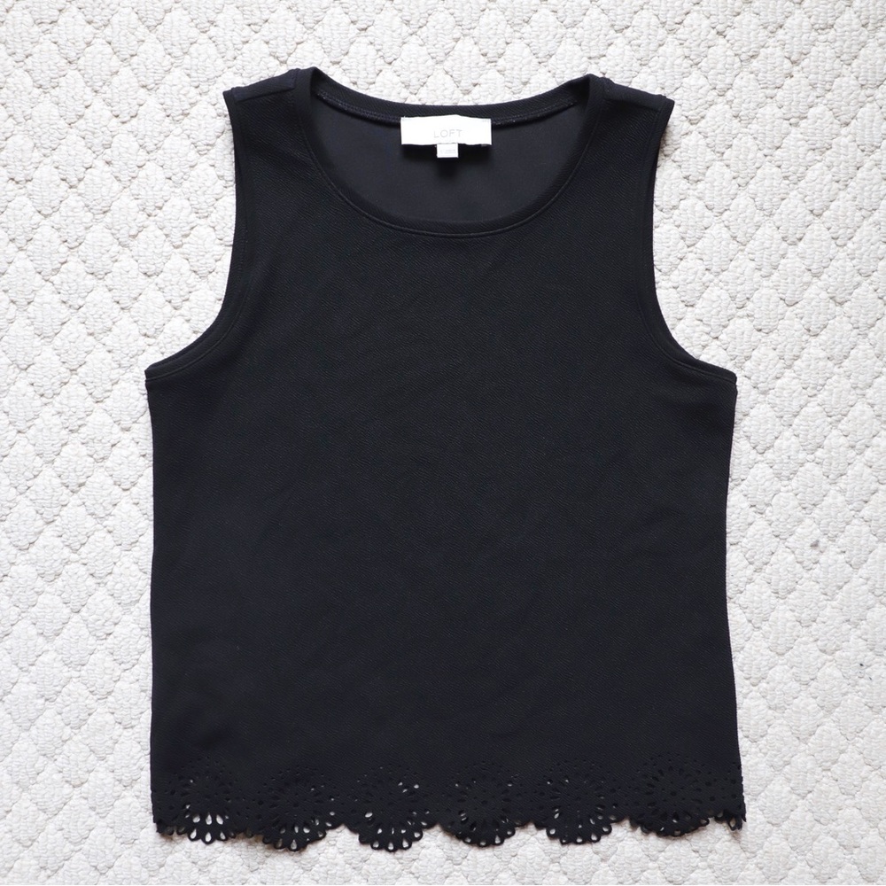 LOFT Black Tank Top with Floral Cutout